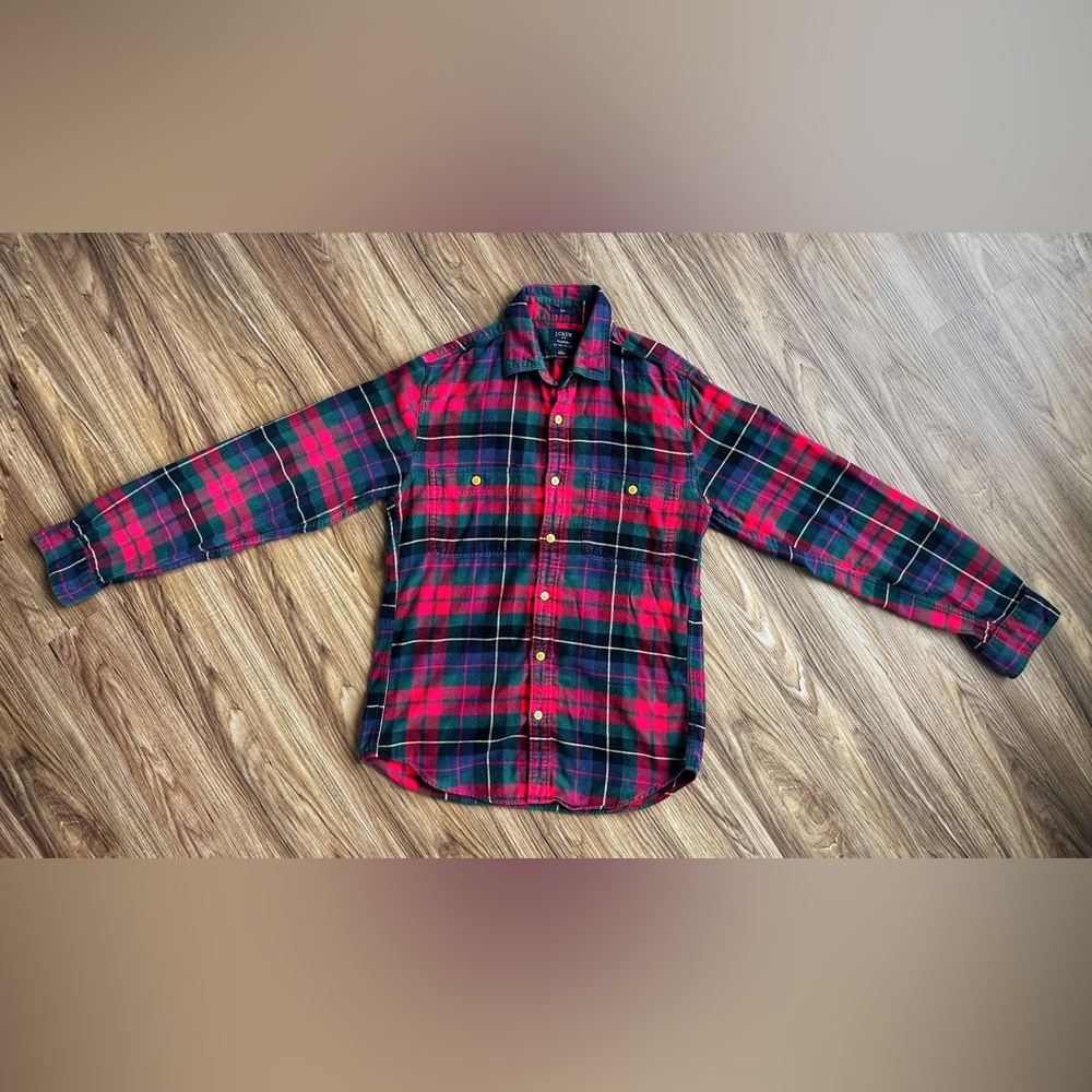 ◼️J. Crew◼️ Men’s Plaid Flannel Slim Shirt in Red/Green